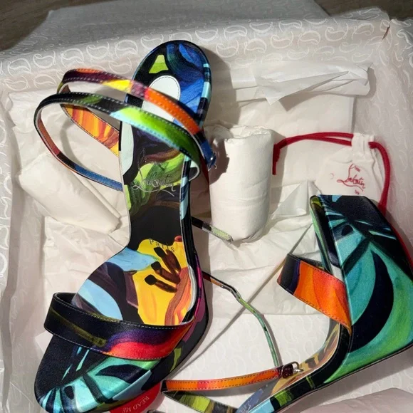 Christian Louboutin Multicolor Floral Loubi Queen Alta Heels - Picture 2 of 7